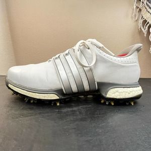 Adidas Tour 360 Boost White/ Silver Leather Golf Shoes Mens Size 10.5 F33249